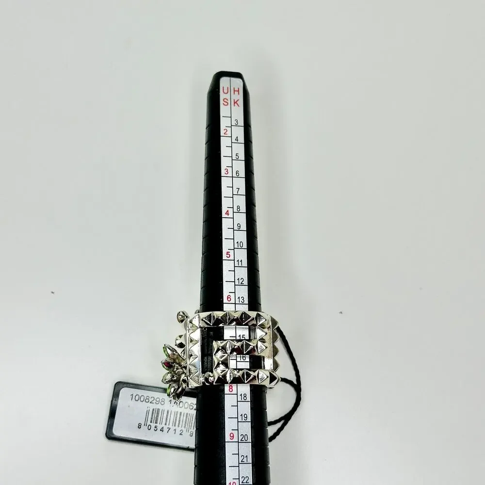NIB Versace Multicolor Crystal Flower Bloom Ring Silver Tone IT 15 US 7 $675